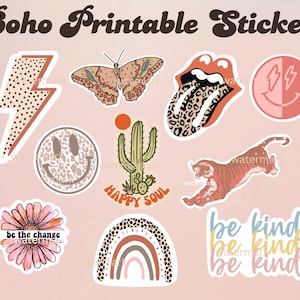 Boho Printable Stickers | Cute Boho Stickers | Boho Aesthetic Printable Stickers | Stickers PNG | Leopard Print Stickers | Trendy Stickers