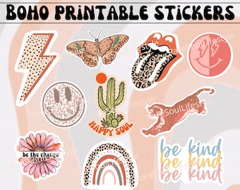 Boho Printable Stickers | Cute Boho Stickers | Boho Aesthetic Printable Stickers | Stickers PNG