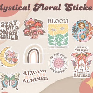 Retro Floral Stickers | Boho Retro Sticker Bundle | Printable Stickers | Cute Flower Stickers | Mental Health Stickers | Laptop Decals teen