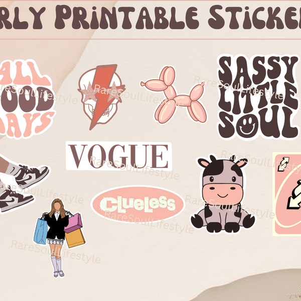 Girly Girl Printable Stickers | Girly Cute Stickers | Aesthetic Stickers | Preppy Stickers | VSCO Girl Stickers | Cute Printable Stickers