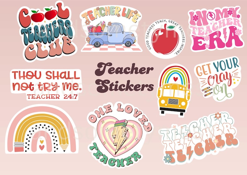 Teacher Printable Stickers | Cute Teacher Stickers | Future teacher Aesthetic | Teacher stickers | Teacher Gift | teach love inspire | png image 1