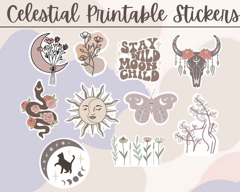 Celestial Stickers Mystical Printable Stickers Celestial - Etsy