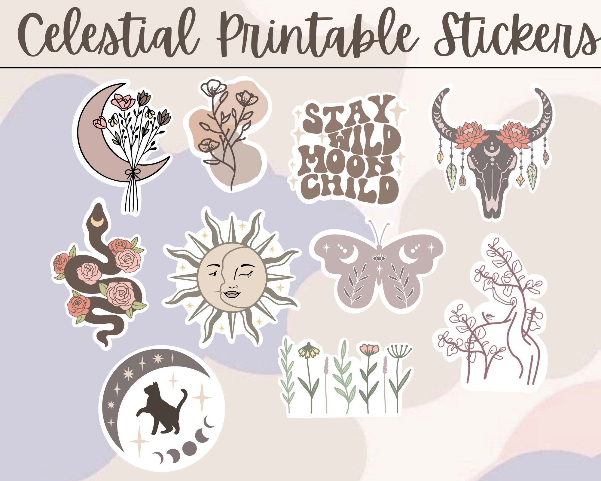 Printable celestial sticker bundle