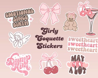 Coquette Sticker Bundle | Trendy Girly Stickers | Printable Stickers | Stickers PNG | Bow Stickers | Coquette Aesthetic | Girly girl sticker