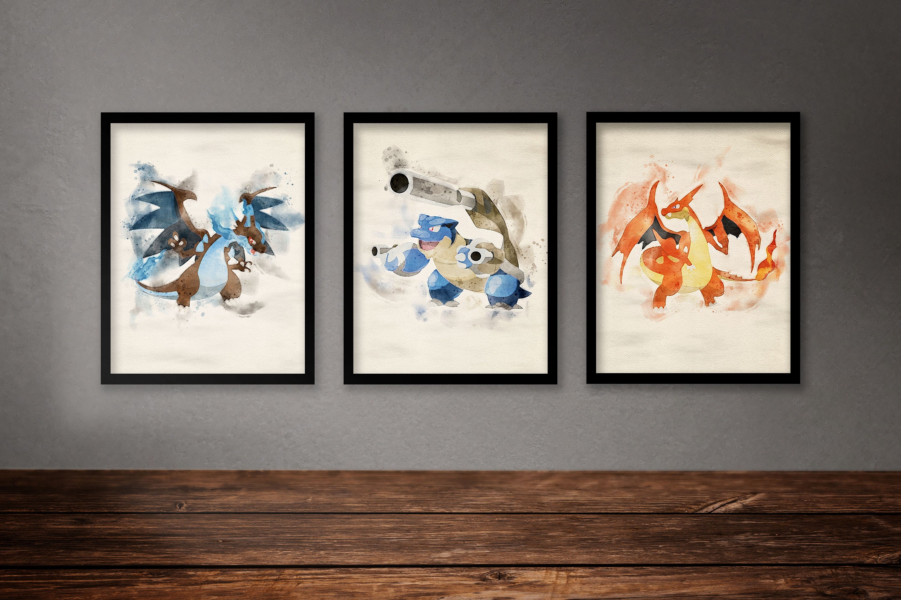 Mega Charizard Y vs Mega Charizard X Pokemon Print Poster Wall Art Picture  A4 +