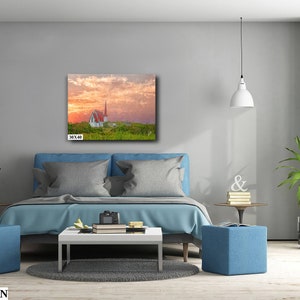 Peaceful Church In The Canadian Countryside At Sunset On Artists Canvas, Metal Or Fine Art Watercolor Paper Ready To Hang In Home Or Office 30x40 Canvas