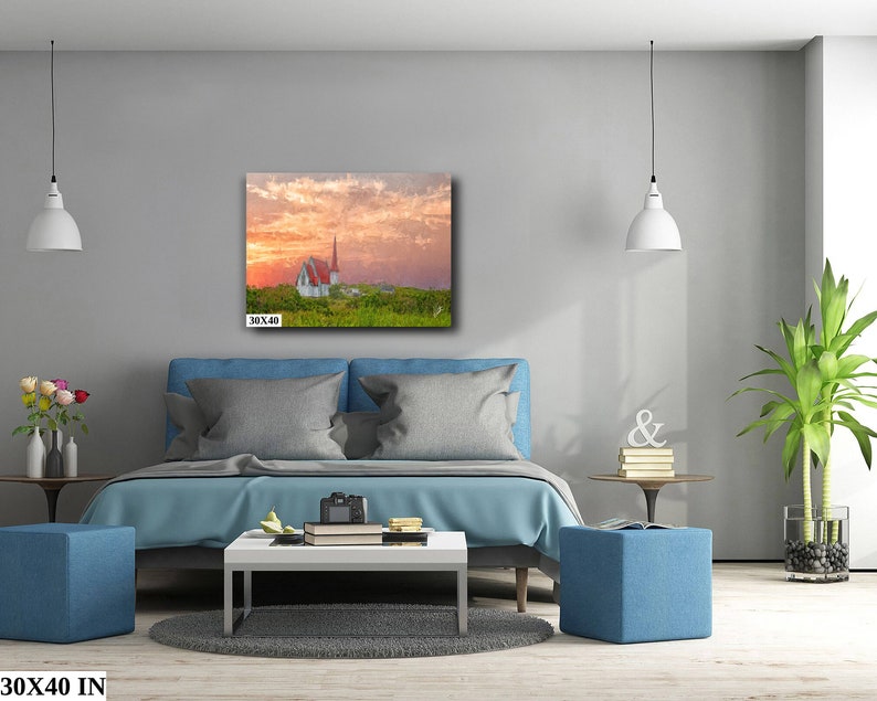 Peaceful Church In The Canadian Countryside At Sunset On Artists Canvas, Metal Or Fine Art Watercolor Paper Ready To Hang In Home Or Office 30x40 Canvas