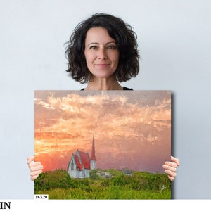 Peaceful Church In The Canadian Countryside At Sunset On Artists Canvas, Metal Or Fine Art Watercolor Paper Ready To Hang In Home Or Office 16x20 Art Paper