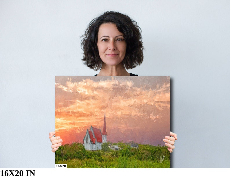 Peaceful Church In The Canadian Countryside At Sunset On Artists Canvas, Metal Or Fine Art Watercolor Paper Ready To Hang In Home Or Office 16x20 Art Paper