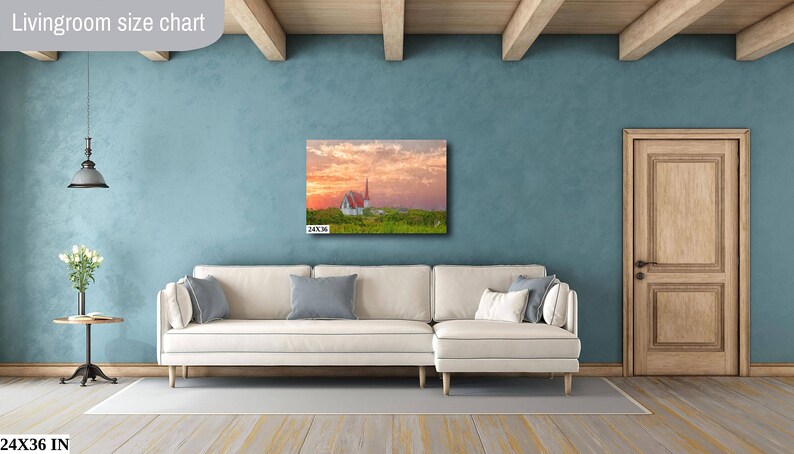 Peaceful Church In The Canadian Countryside At Sunset On Artists Canvas, Metal Or Fine Art Watercolor Paper Ready To Hang In Home Or Office 24x36 Canvas (2x3)