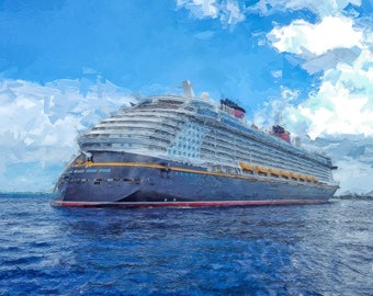 Disney Cruise Line Cruise Ship on The Ocean Offered in Canvas, Metal, Fine Art Paper Ready to Hang in Any Home or Office Location