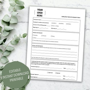 Employee Time Off Request Form, Healthcare, Optometry, Ophthalmology, Career, Planning | Printable, Editable, Instant Digital Download