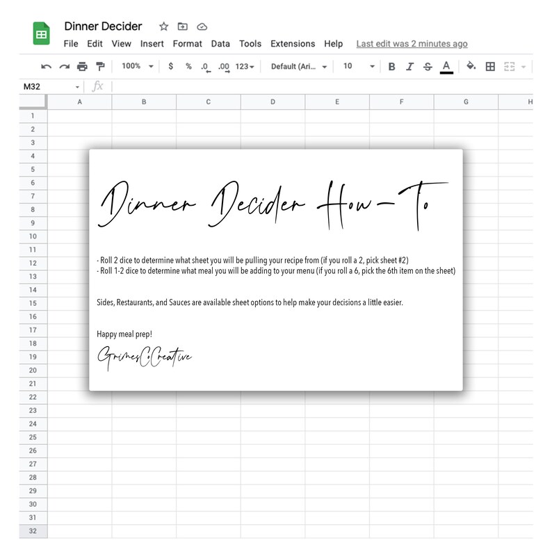 Dinner Decider Meal Planner | Printable, Editable, Instant Digital ...