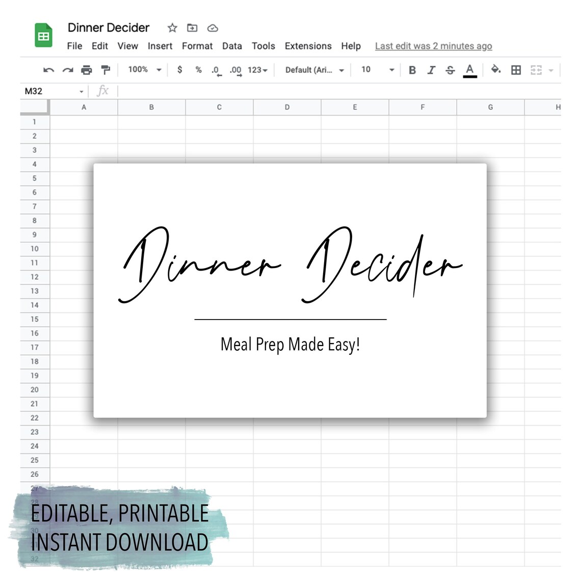 Dinner Decider Meal Planner | Printable, Editable, Instant Digital ...