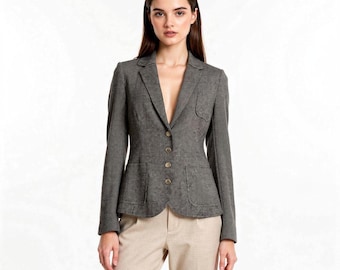 Emil Rutenberg Vintage Gray Black Herringbone Blazer - Medium