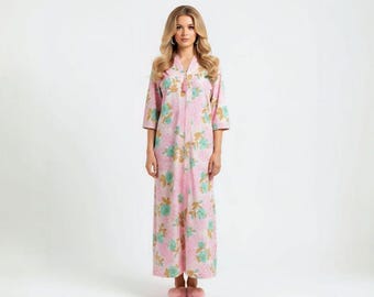 Sears Take-A-Long Vintage Floral Pink Green Robe - Medium