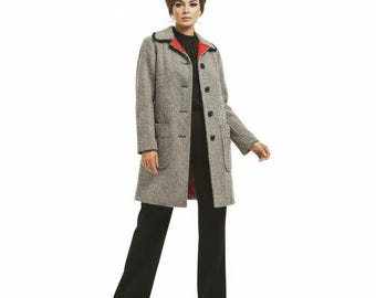 M. Liman Penguin Fashions Vintage Red Lining Gray Tweed Coat - Suggested Small