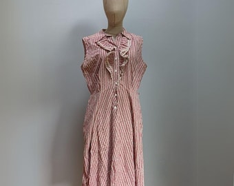 Princess Peggy Vintage 1940s RedWhite Stripe Sleeveless Pocket Dress - See Notes