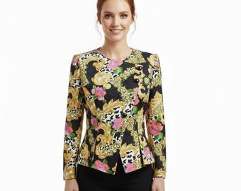 Spenser Jeremy Vintage Black Hot Pink Floral Blazer