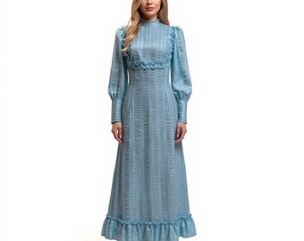 Vintage Juliet Sleeve Robin-Egg Blue Maxi Dress