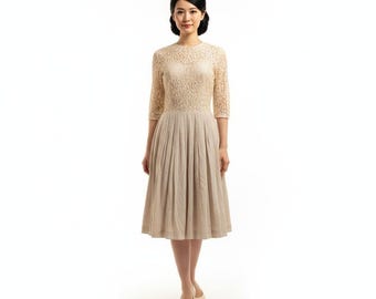 Miss Elliette Vintage Beige Lace Dress Size 12