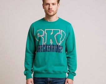 Sudadera vintage color verde azulado Gear for Sports Ski Breckenridge - Talla L