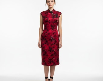 Vintage Y2K Morbid Threads Red & Black Cheongsam Dress Large