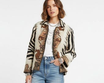 Sugar Street Weavers Vintage Zebra Safari Print Jacket - One Size - See Notes