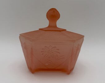 Rare Antique 1920's Ramses Art Deco Pink Satin Glass Nude Women Vanity Container