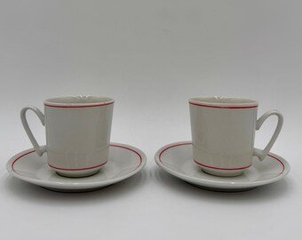 Vintage Red Stripe Fine Porcelain Espresso Mug and Saucer Set