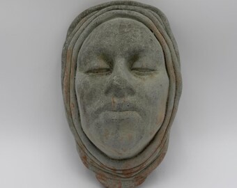 Rare Vintage Hand Carved Cast Stone Face Mask Hanging Wall Plaque Sculpture