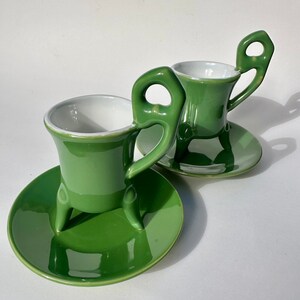 Vintage Rare LivingQuarters Whimsical Green Art Deco Espresso Mug Set