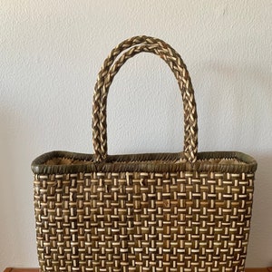 Vintage Hand Woven Wicker and Rattan Tote Bag