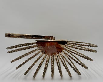 Vintage Twisted Gold Metal Decorative Basket with Handle