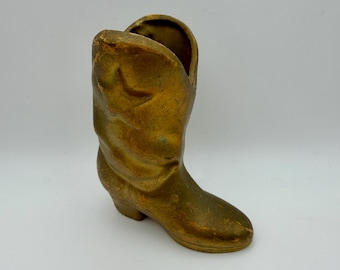 Vintage Gold Ceramic Mini Cowboy Boot Vase Figurine