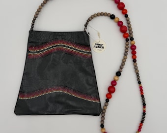 Rare Vintage Handcrafted Artisanal Leather and Suede Beaded Strap Shoulder Purse Made in Spain