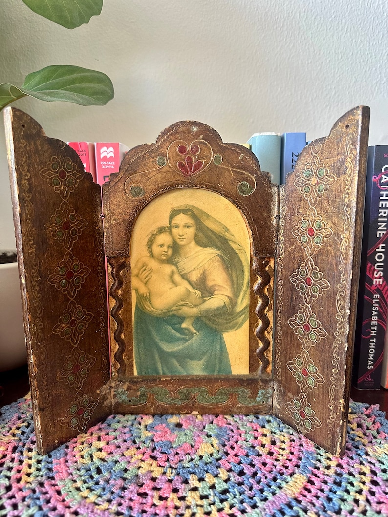 Vintage Italian Florentine Gold Gilt Three Folding Triptych Icon ...