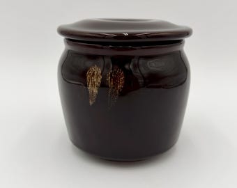 Vintage Glossy Dark Brown Handmade Ceramic Pottery Vessel Container