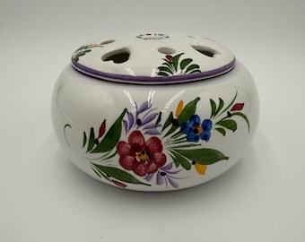 Vintage Hand Painted Portugal Floral Heart Ceramic Potpourri Decorative Bowl