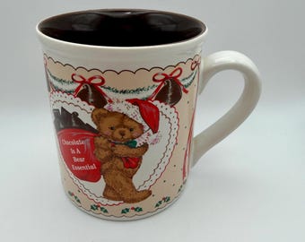 Vintage 1990's 'Chocolate is a Bear Essential' Teddy Bear Holiday Ceramic Mug by Marjorie Sarnat