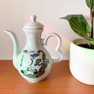 Vintage Japanese Hand Painted Crane Porcelain Teapot