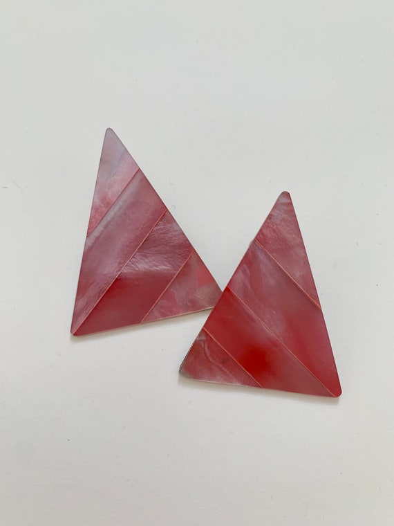 Vinatge 1980’s Pink Stripe Triangle Stud Earrings