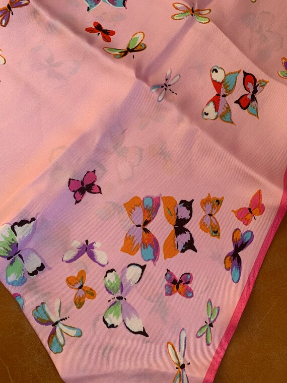 Vintage Echo Pink Butterfly Silk Hair Scarf - image 5