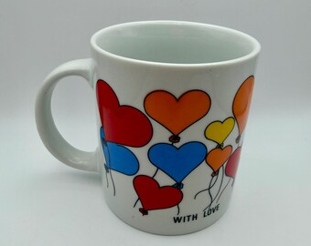 Vintage 'With Love' Colorful Heart Balloon Ceramic Coffee Mug