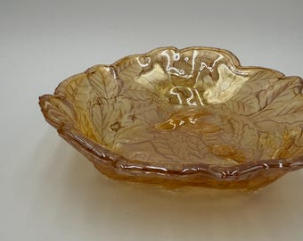 Vintage Orange Iridescent Carnival Glass Berry Leaf Decorative Serving Bowl