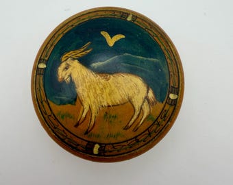 Vintage Hand Painted Lacquer Folk Art Goat Trinket Box
