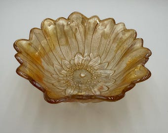Vintage Orange Iridescent Carnival Glass Sunflower Decorative Serving Bowl