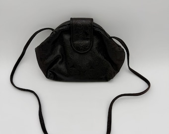 Vintage 1980's Embossed Paisley Black Faux Leather Should Purse