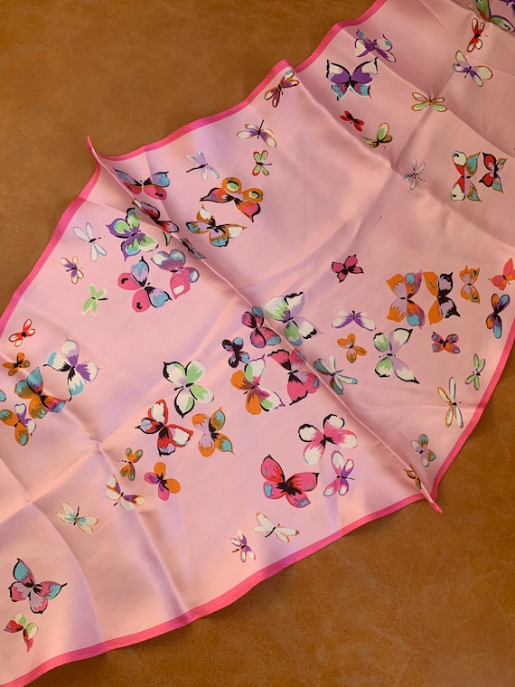 Vintage Echo Pink Butterfly Silk Hair Scarf - image 1