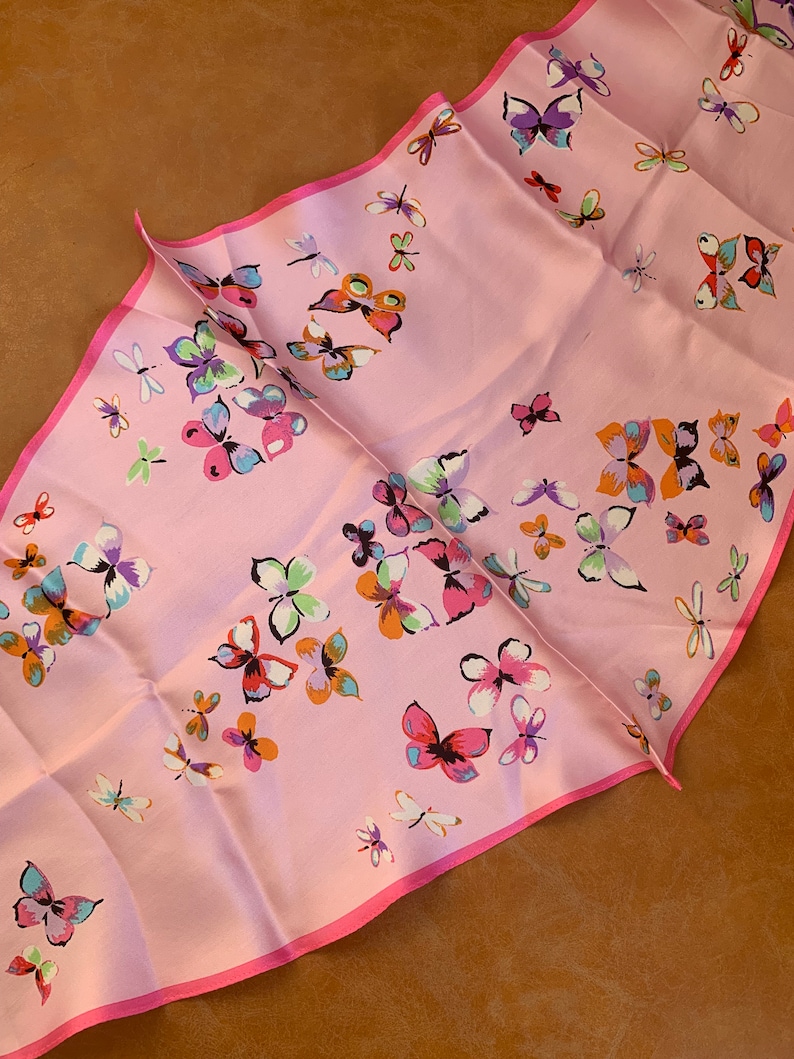 Vintage Echo Pink Butterfly Silk Hair Scarf image 1